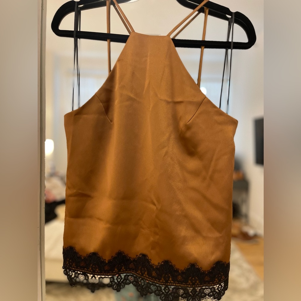 ABS silk spaghetti cami top with lace detail